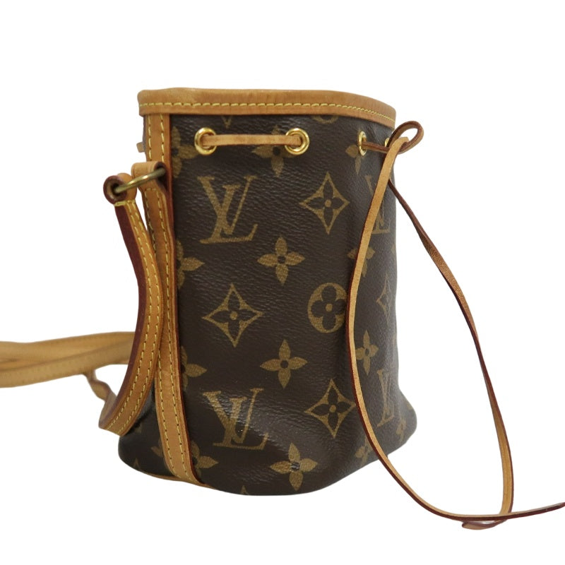 LOUIS VUITTON LV Nano Noe Monogram Canvas Mini Bucket Shoulder Bag Brown PVC