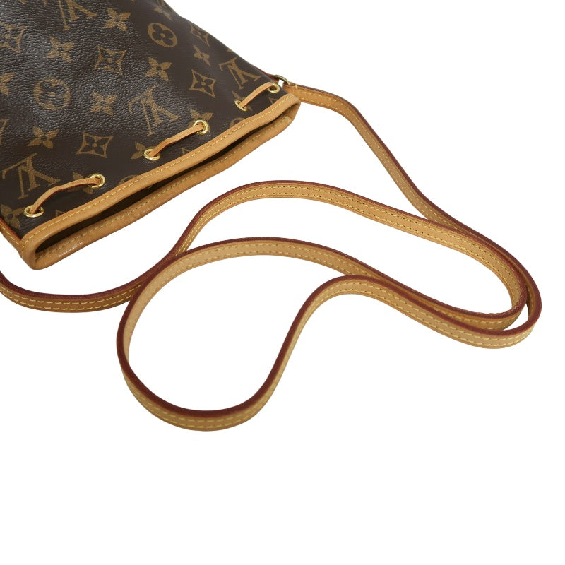LOUIS VUITTON LV Nano Noe Monogram Canvas Mini Bucket Shoulder Bag Brown PVC