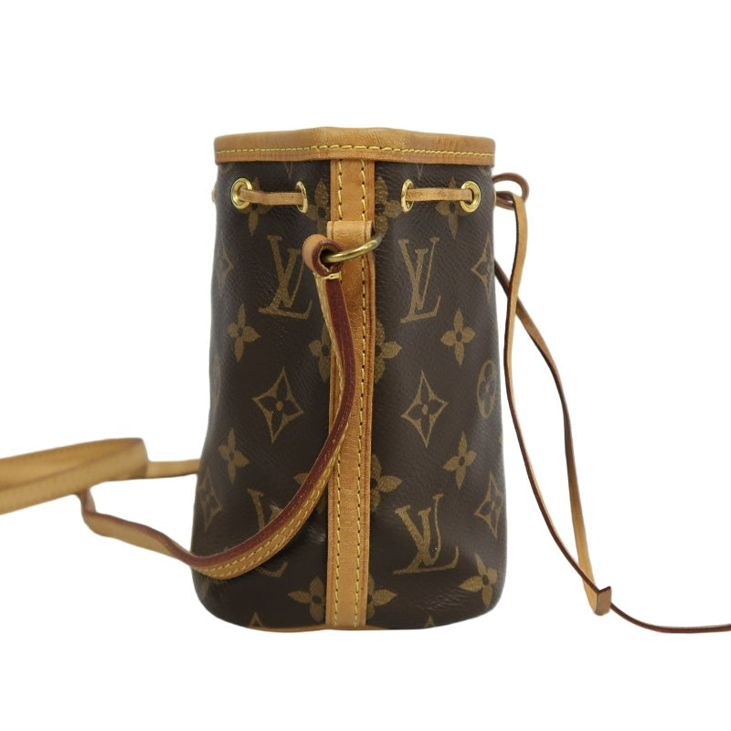 LOUIS VUITTON LV Nano Noe Monogram Canvas Mini Bucket Shoulder Bag Brown PVC
