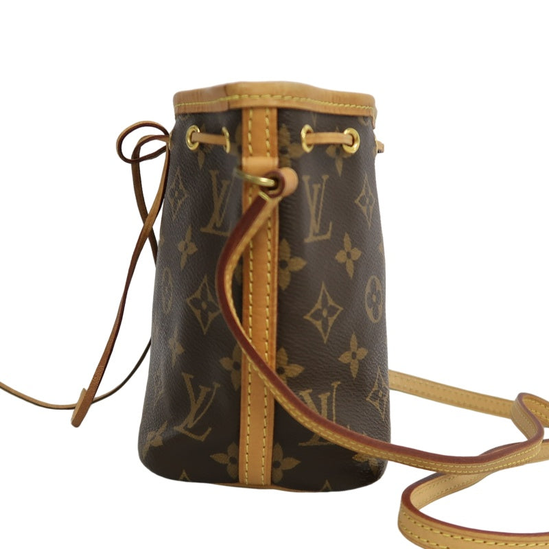 LOUIS VUITTON LV Nano Noe Monogram Canvas Mini Bucket Shoulder Bag Brown PVC