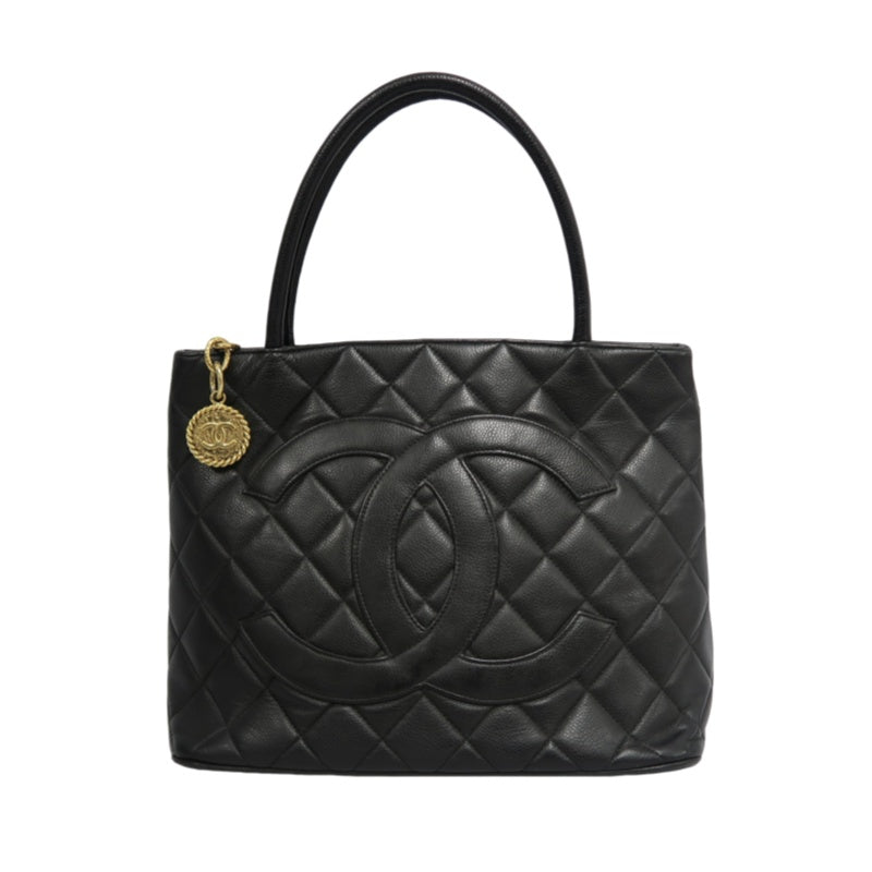 CHANEL Matelasse Vintage Caviar Leather Hilton Tote Shoulder Bag Black Gold Hardware