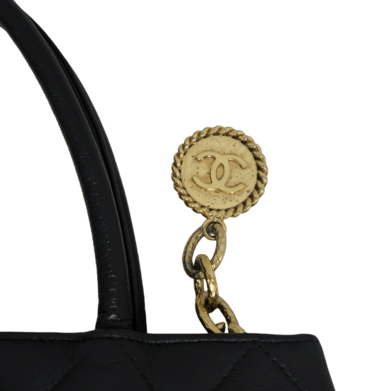 CHANEL Matelasse Vintage Caviar Leather Hilton Tote Shoulder Bag Black Gold Hardware