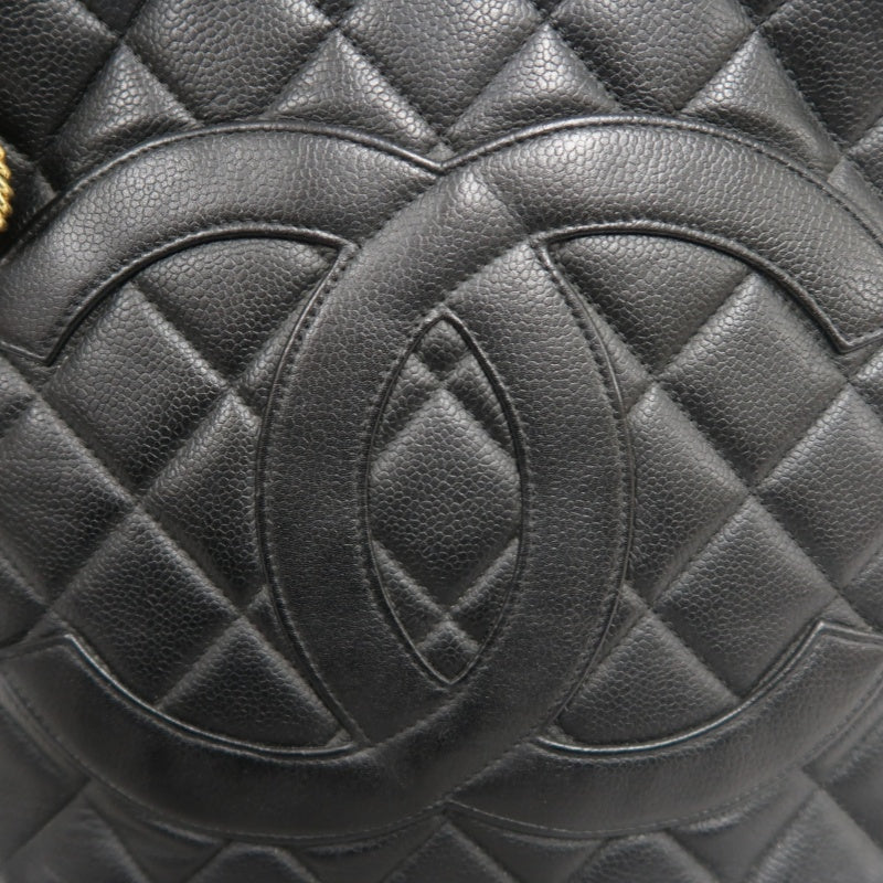 CHANEL Matelasse Vintage Caviar Leather Hilton Tote Shoulder Bag Black Gold Hardware