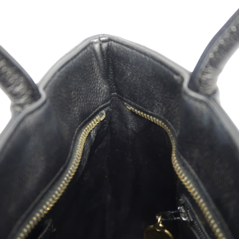 CHANEL Matelasse Vintage Caviar Leather Hilton Tote Shoulder Bag Black Gold Hardware