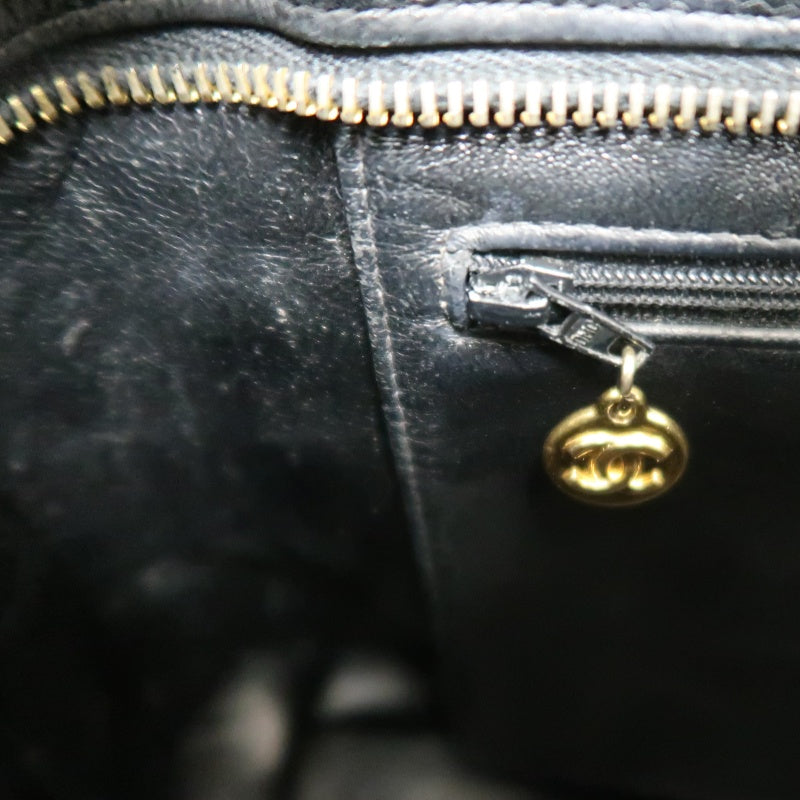 CHANEL Matelasse Vintage Caviar Leather Hilton Tote Shoulder Bag Black Gold Hardware