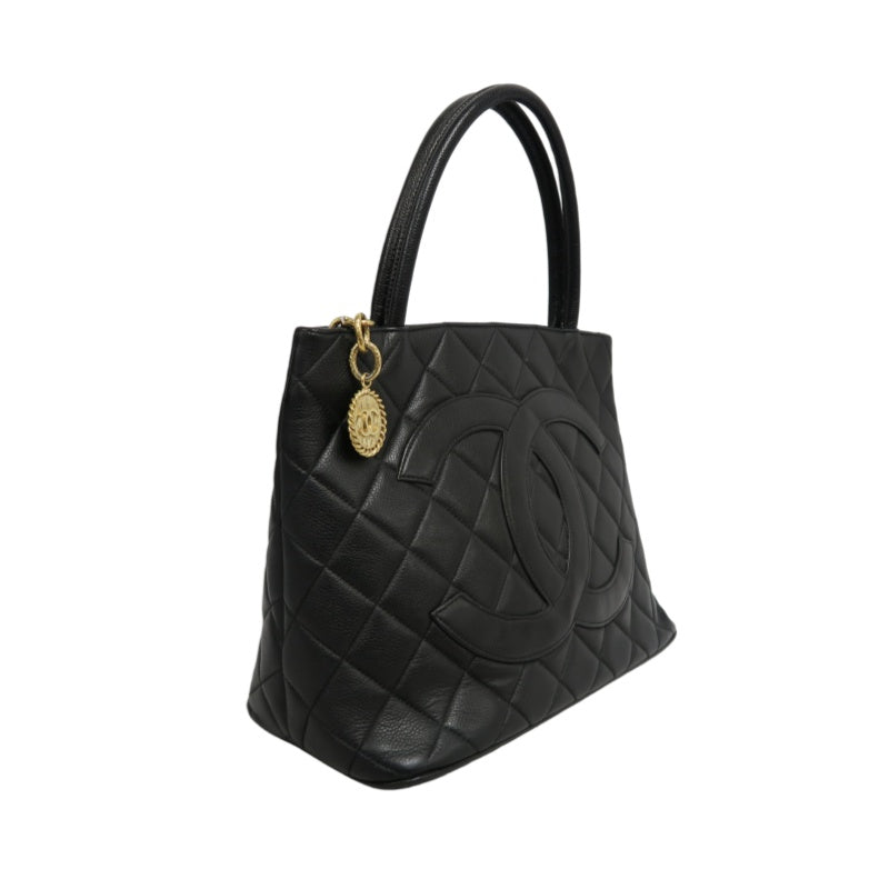 CHANEL Matelasse Vintage Caviar Leather Hilton Tote Shoulder Bag Black Gold Hardware