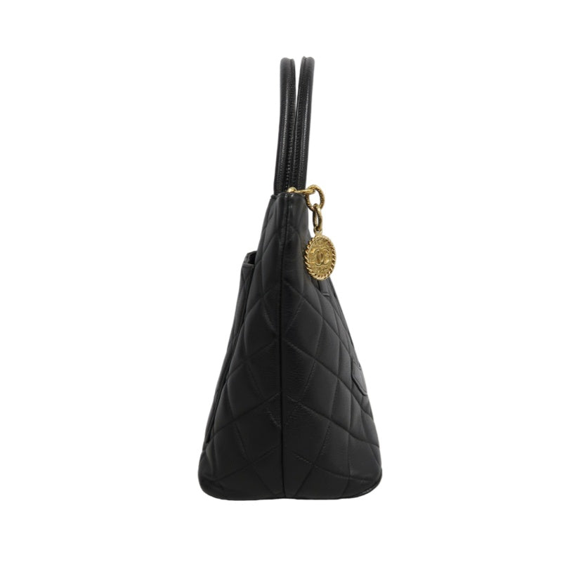 CHANEL Matelasse Vintage Caviar Leather Hilton Tote Shoulder Bag Black Gold Hardware