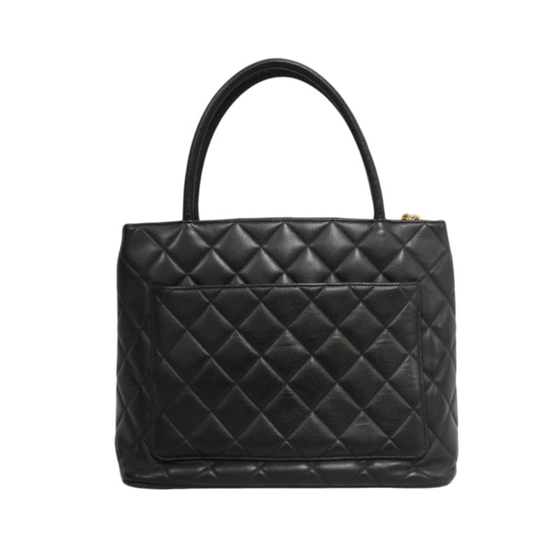 CHANEL Matelasse Vintage Caviar Leather Hilton Tote Shoulder Bag Black Gold Hardware