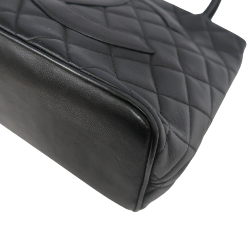 CHANEL Matelasse Vintage Caviar Leather Hilton Tote Shoulder Bag Black Gold Hardware