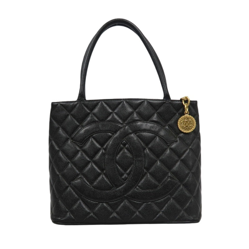 CHANEL Matelasse Vintage Caviar Leather Hilton Tote Shoulder Bag Black Gold Hardware