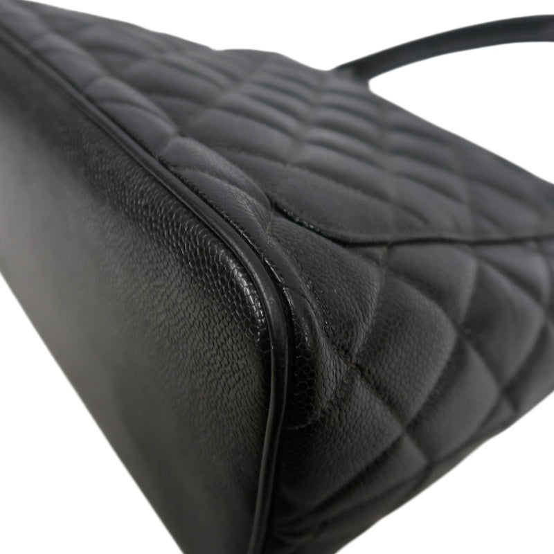 CHANEL Matelasse Vintage Caviar Leather Hilton Tote Shoulder Bag Black Gold Hardware