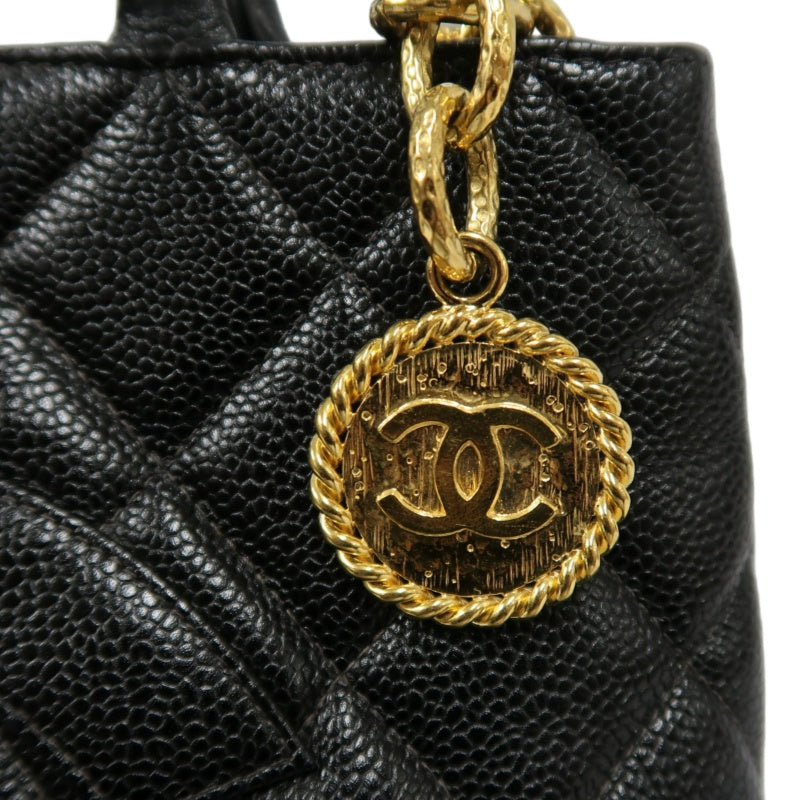 CHANEL Matelasse Vintage Caviar Leather Hilton Tote Shoulder Bag Black Gold Hardware