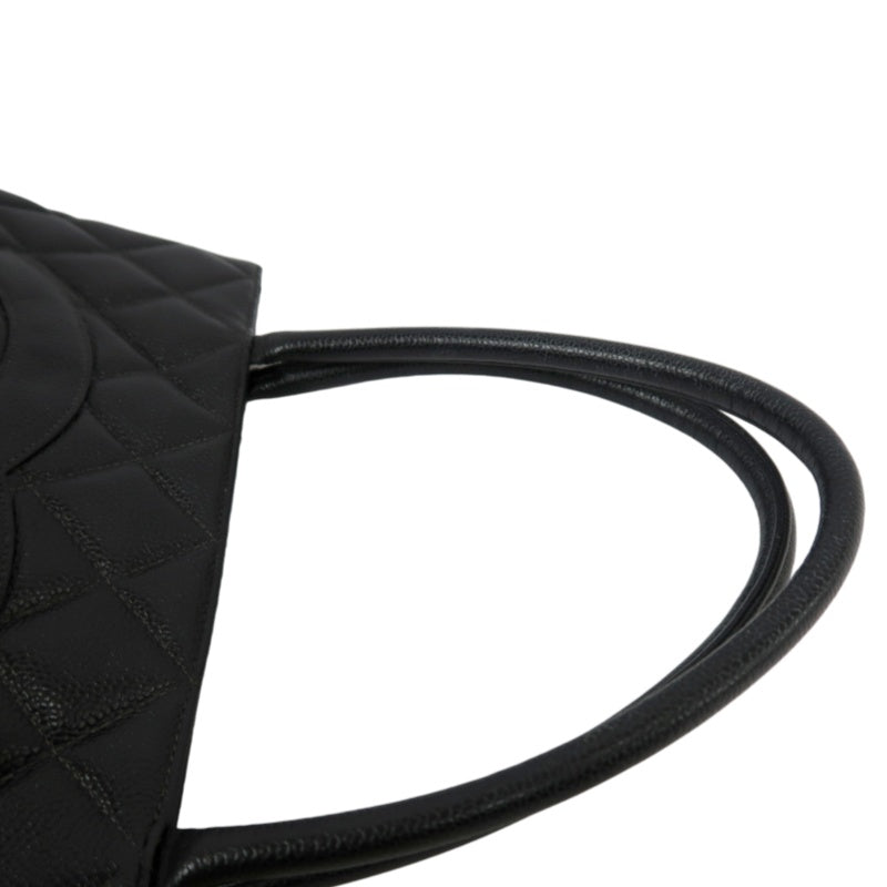 CHANEL Matelasse Vintage Caviar Leather Hilton Tote Shoulder Bag Black Gold Hardware
