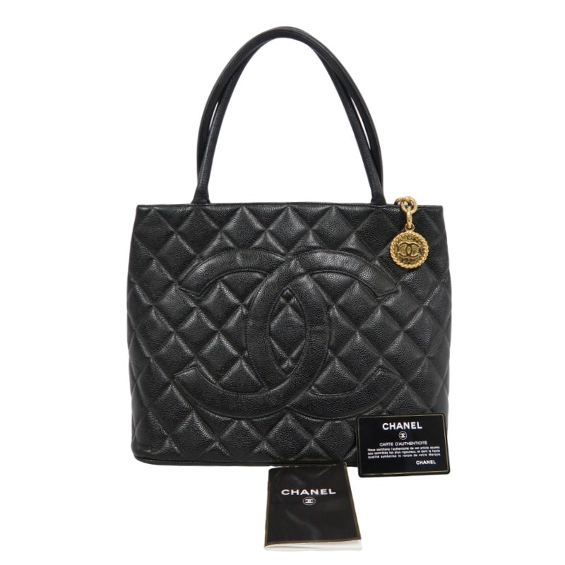 CHANEL Matelasse Vintage Caviar Leather Hilton Tote Shoulder Bag Black Gold Hardware