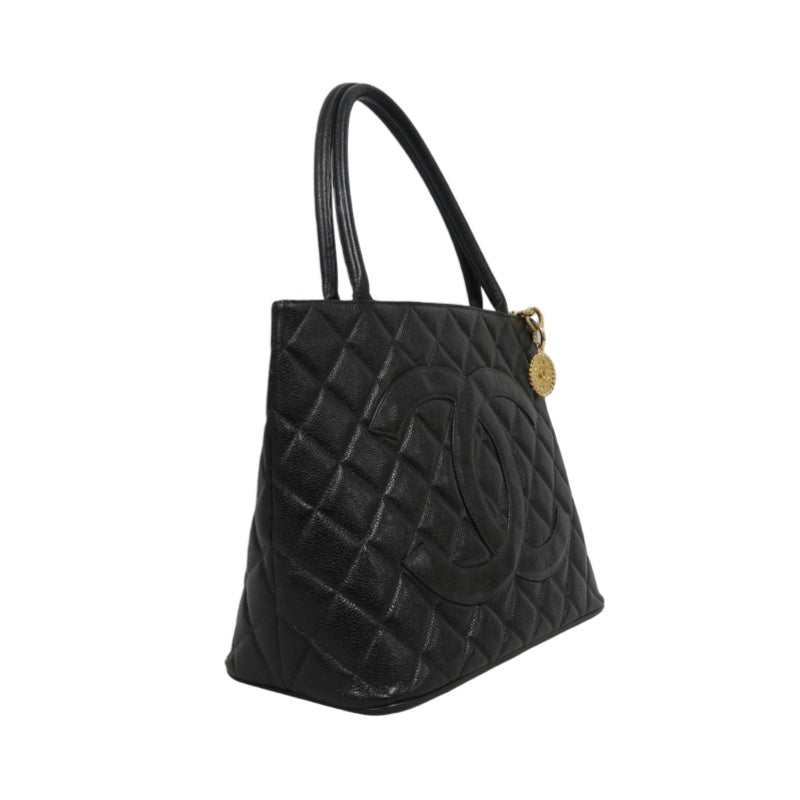CHANEL Matelasse Vintage Caviar Leather Hilton Tote Shoulder Bag Black Gold Hardware