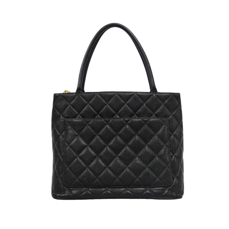 CHANEL Matelasse Vintage Caviar Leather Hilton Tote Shoulder Bag Black Gold Hardware