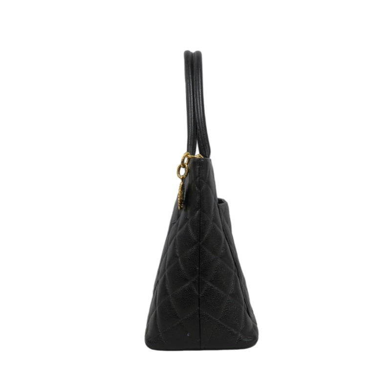 CHANEL Matelasse Vintage Caviar Leather Hilton Tote Shoulder Bag Black Gold Hardware