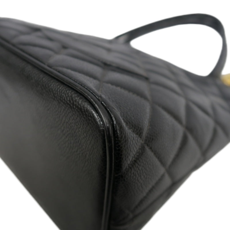 CHANEL Matelasse Vintage Caviar Leather Hilton Tote Shoulder Bag Black Gold Hardware
