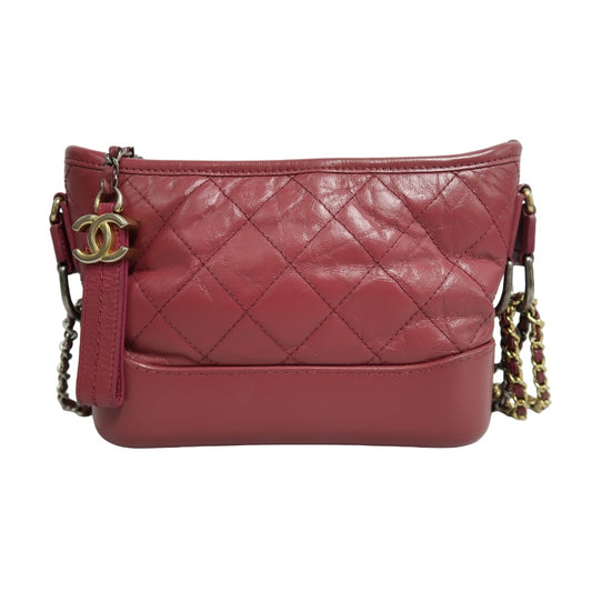 CHANEL Gabrielle Lambskin Hobo Shoulder Bag Pink Red