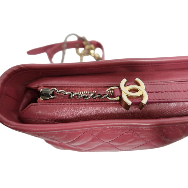 CHANEL Gabrielle Lambskin Hobo Shoulder Bag Pink Red