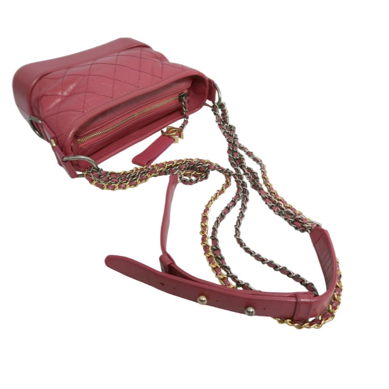 CHANEL Gabrielle Lambskin Hobo Shoulder Bag Pink Red