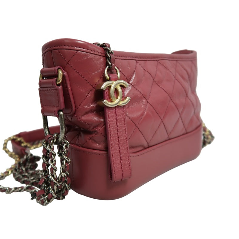 CHANEL Gabrielle Lambskin Hobo Shoulder Bag Pink Red