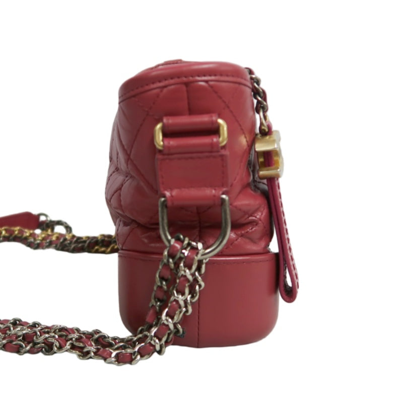CHANEL Gabrielle Lambskin Hobo Shoulder Bag Pink Red