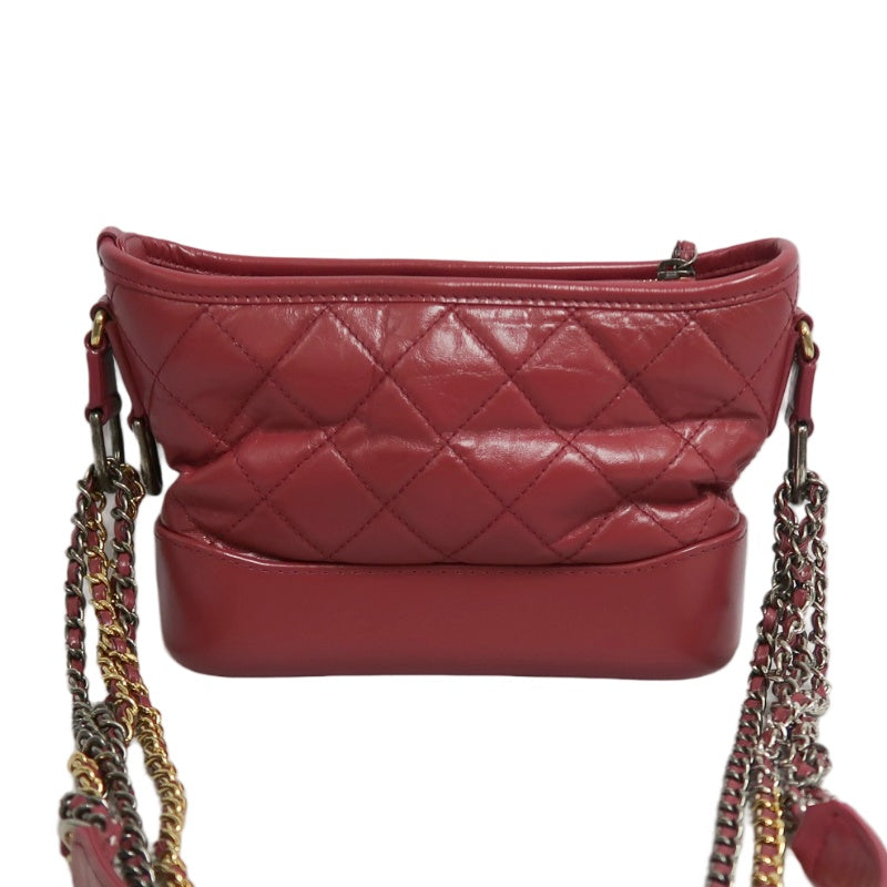 CHANEL Gabrielle Lambskin Hobo Shoulder Bag Pink Red
