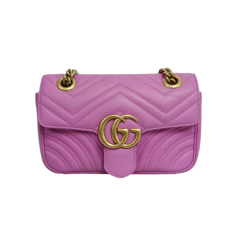 GUCCI GG Marmont Quilted Calfskin Shoulder Bag Pink Gold Hardware