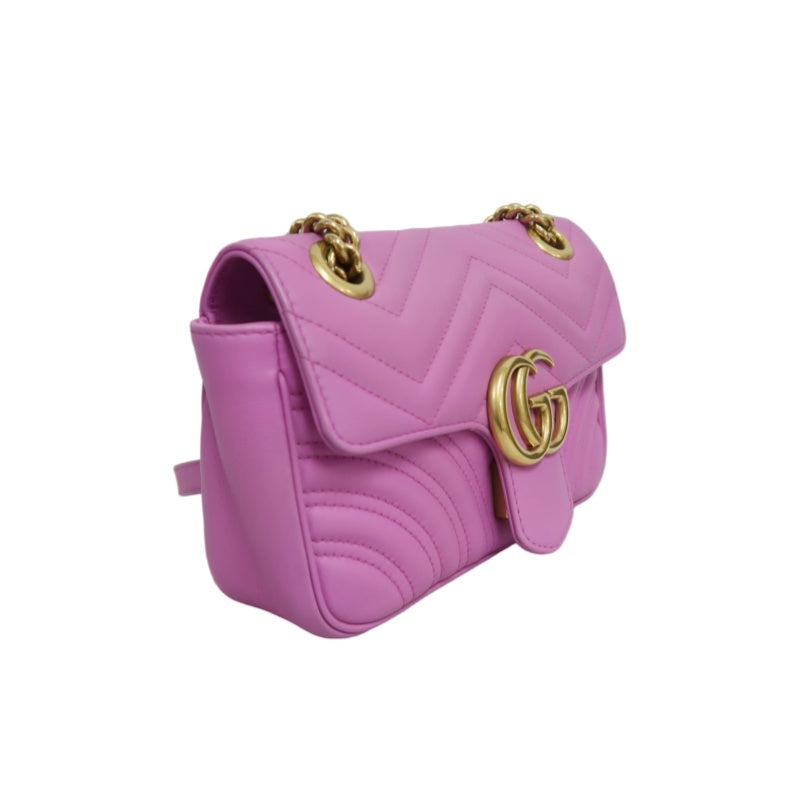 GUCCI GG Marmont Quilted Calfskin Shoulder Bag Pink Gold Hardware