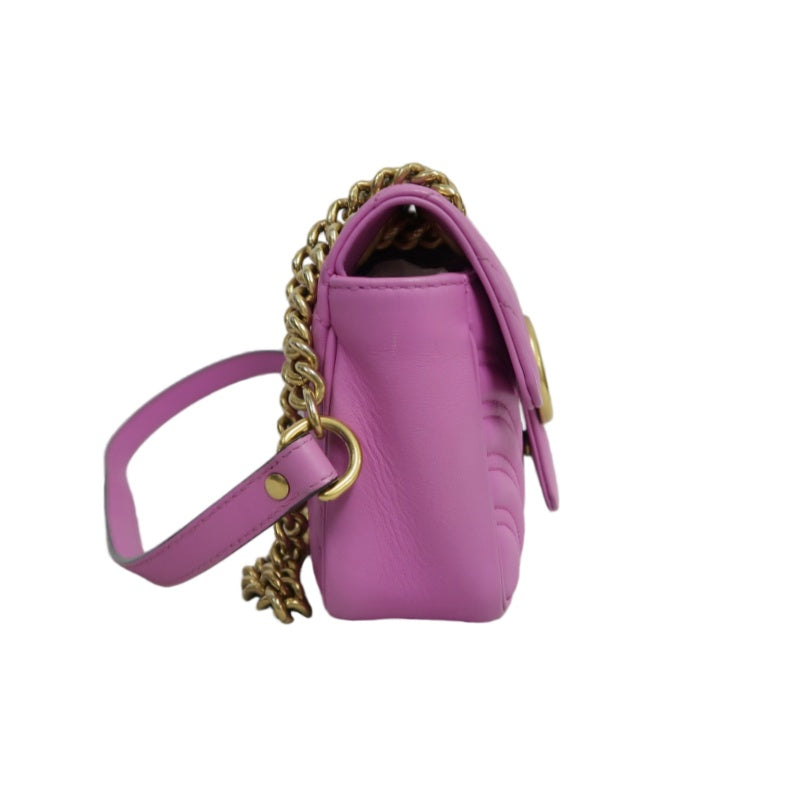 GUCCI GG Marmont Quilted Calfskin Shoulder Bag Pink Gold Hardware