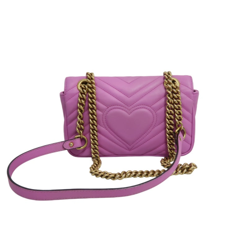 GUCCI GG Marmont Quilted Calfskin Shoulder Bag Pink Gold Hardware