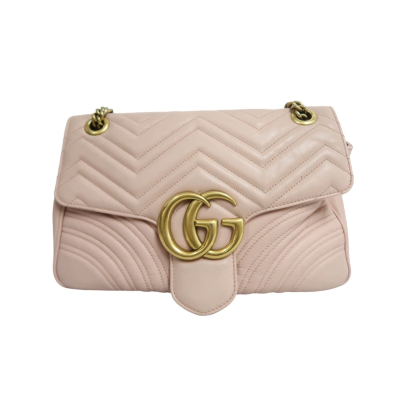 GUCCI GG Marmont Quilted Calfskin Shoulder Bag Light Pink Gold Hardware