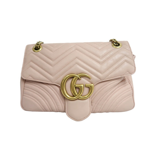 GUCCI GG Marmont Quilted Calfskin Shoulder Bag Light Pink Gold Hardware