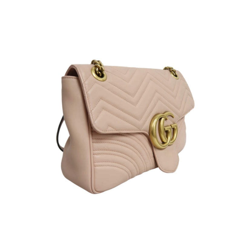 GUCCI GG Marmont Quilted Calfskin Shoulder Bag Light Pink Gold Hardware