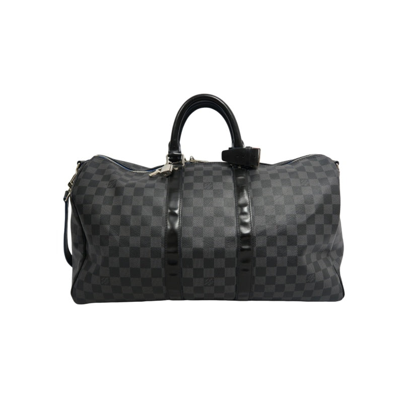 LOUIS VUITTON LV Keepall Damier Graphite Boston Travel Bag Black PVC