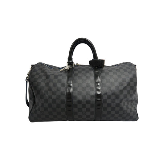 LOUIS VUITTON LV Keepall Damier Graphite Boston Travel Bag Black PVC