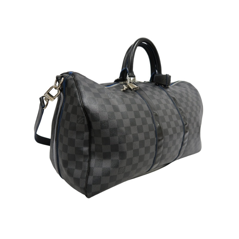 LOUIS VUITTON LV Keepall Damier Graphite Boston Travel Bag Black PVC