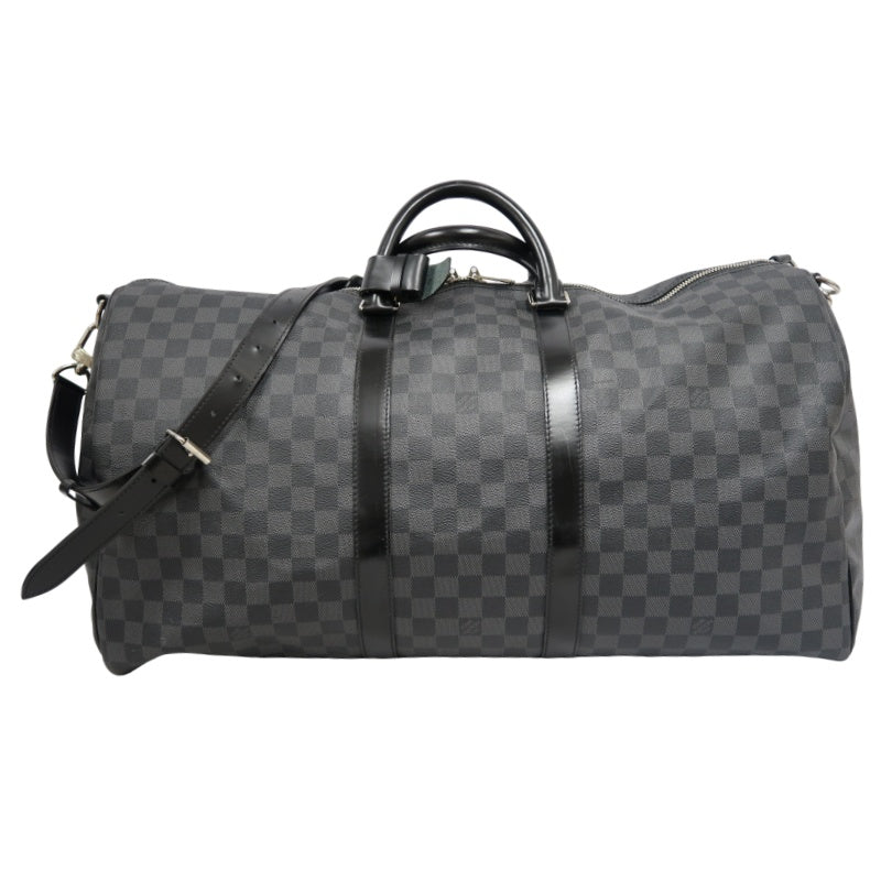 LOUIS VUITTON LV Keepall Damier Graphite Boston Travel Bag Black PVC