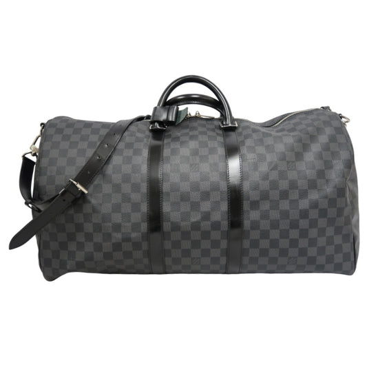 LOUIS VUITTON LV Keepall Damier Graphite Boston Travel Bag Black PVC