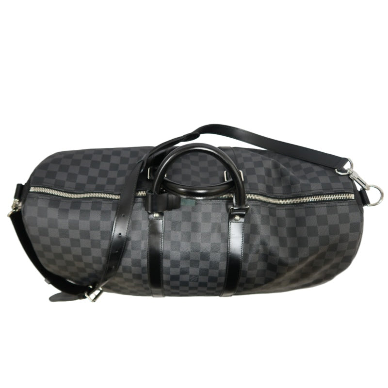 LOUIS VUITTON LV Keepall Damier Graphite Boston Travel Bag Black PVC