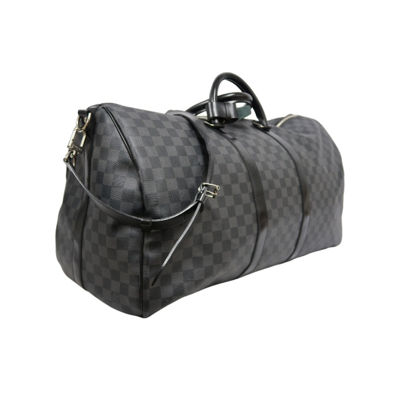 LOUIS VUITTON LV Keepall Damier Graphite Boston Travel Bag Black PVC