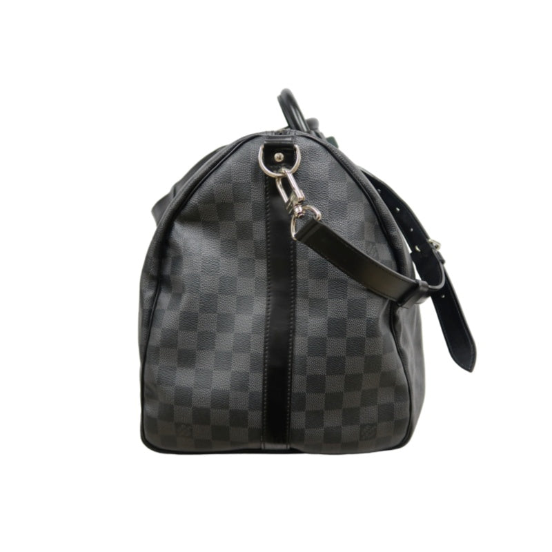 LOUIS VUITTON LV Keepall Damier Graphite Boston Travel Bag Black PVC