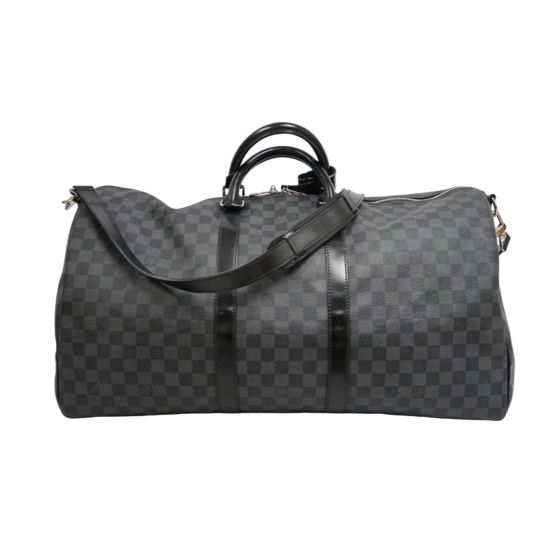 LOUIS VUITTON LV Keepall Damier Graphite Boston Travel Bag Black PVC