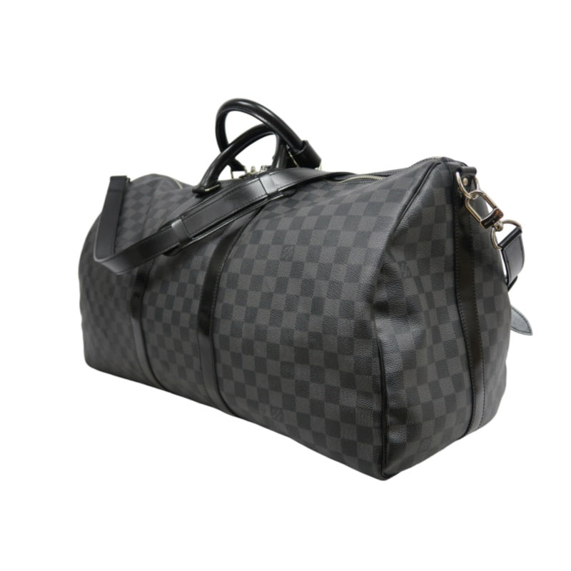 LOUIS VUITTON LV Keepall Damier Graphite Boston Travel Bag Black PVC