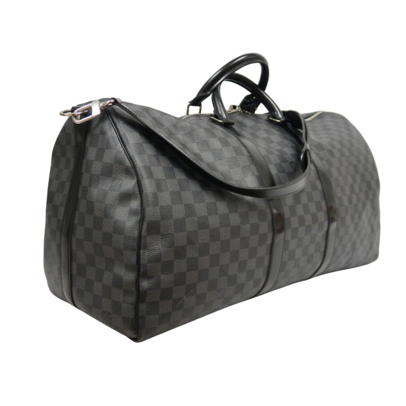 LOUIS VUITTON LV Keepall Damier Graphite Boston Travel Bag Black PVC