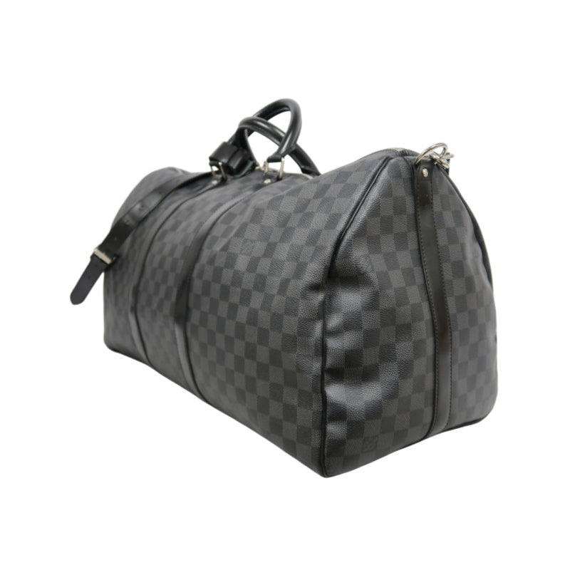 LOUIS VUITTON LV Keepall Damier Graphite Boston Travel Bag Black PVC