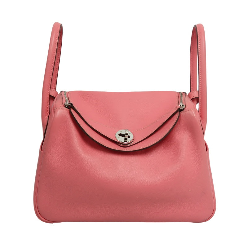 HERMES Lindy Calfskin Shoulder Handbag Pink Silver Hardware