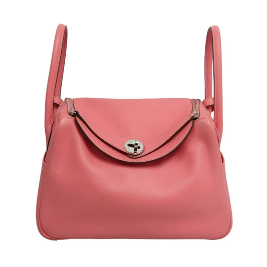 HERMES Lindy Calfskin Shoulder Handbag Pink Silver Hardware