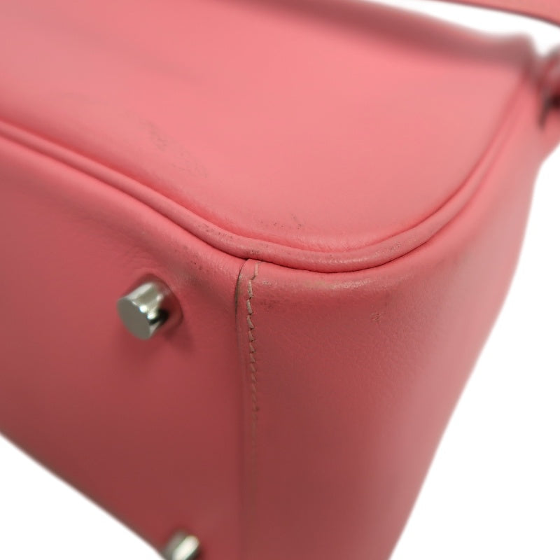 HERMES Lindy Calfskin Shoulder Handbag Pink Silver Hardware